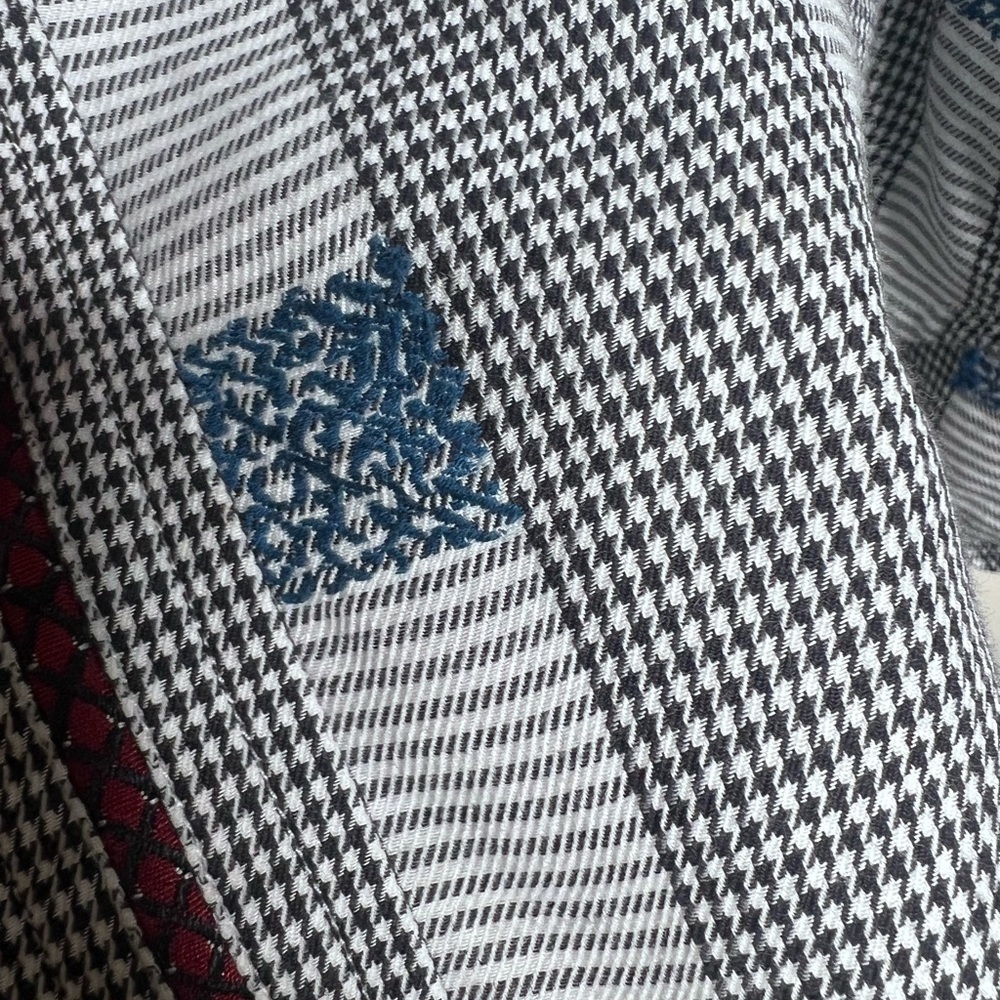 Robert Graham Houndstooth Stripe Embroidered Dress Shirt Large - Picture 9 of 15